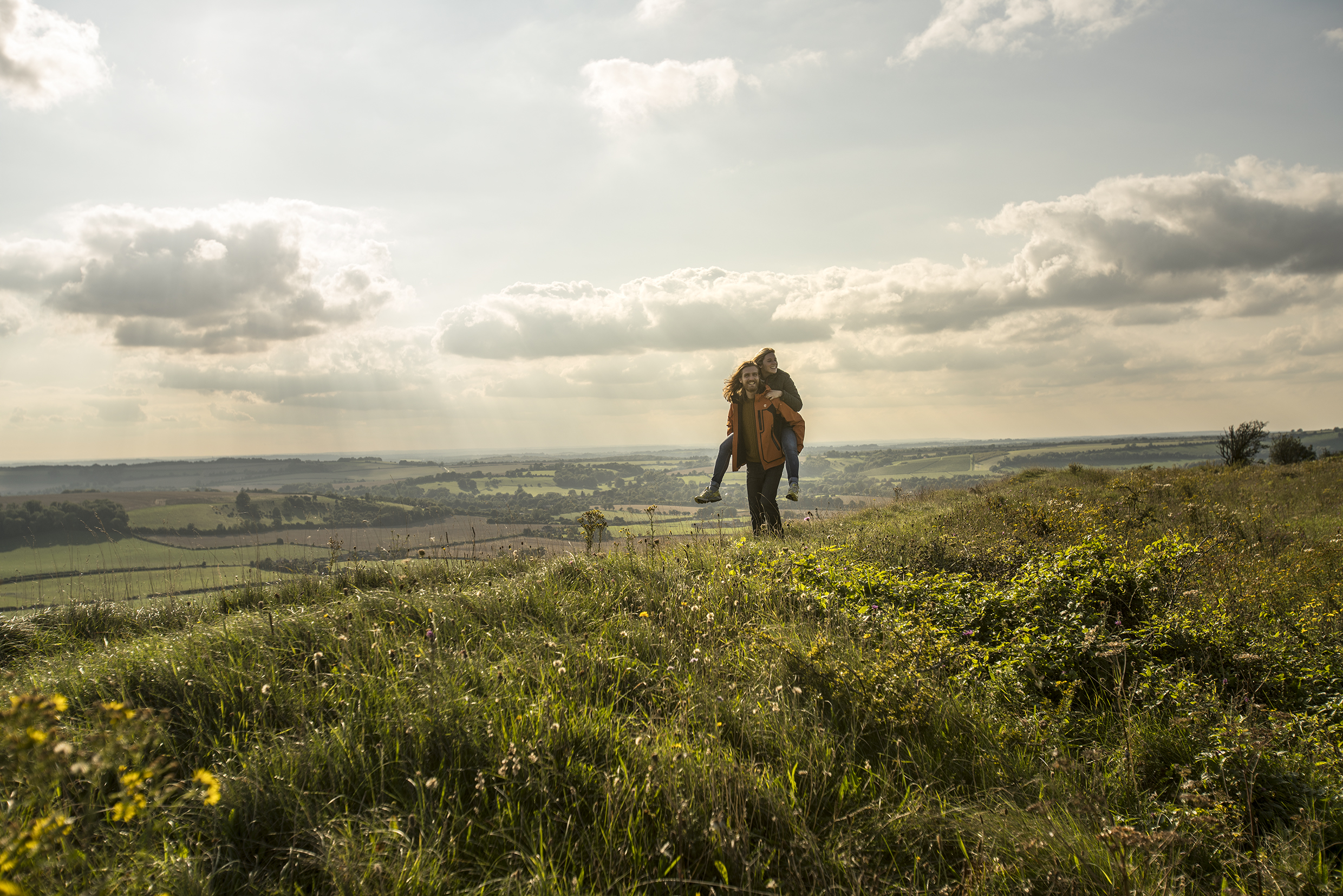 Valentines in Hampshire 2017 - Couple walking at Old Winchester Hill